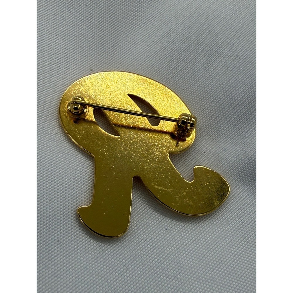 Gold Tone Cursive Letter R Initial Brooch Pin Polished Monogram Name Accessory - Picture 2 of 4